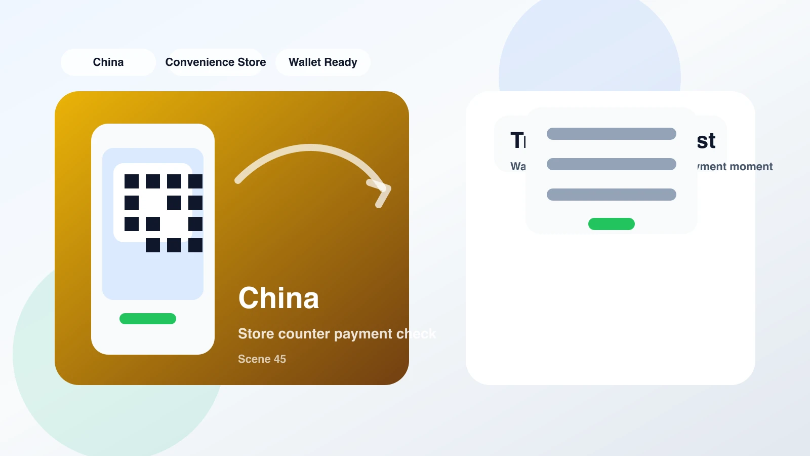Traveler using a mobile wallet at checkout in a Harbin convenience store during a real payment test