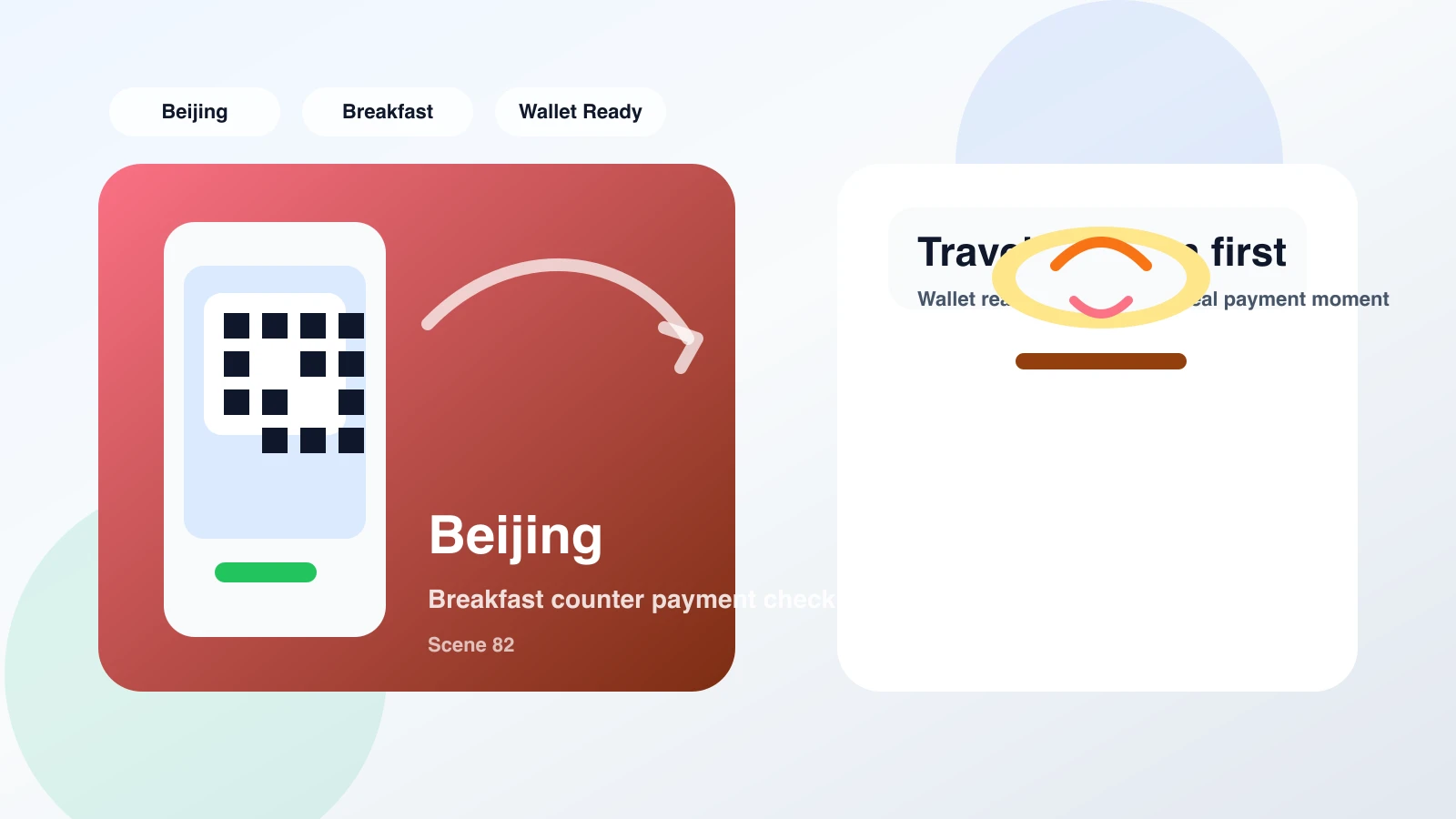 A close-up of a mobile wallet payment screen showing a transaction failure at a Beijing breakfast stall, with the vendor holding up a QR code.